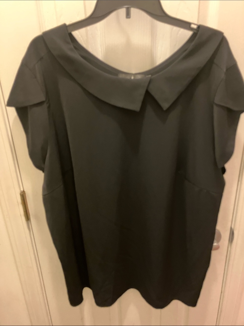 Black Women's Pointed Collar Cap-Sleeve Blouse